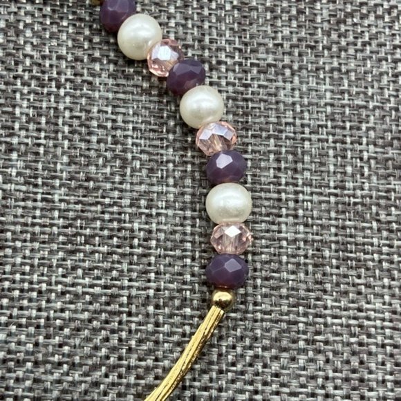 G Clef Charm Bracelet Stretch Gold Purple Pearl Music Musician Song Retro BoHo - Picture 5 of 6